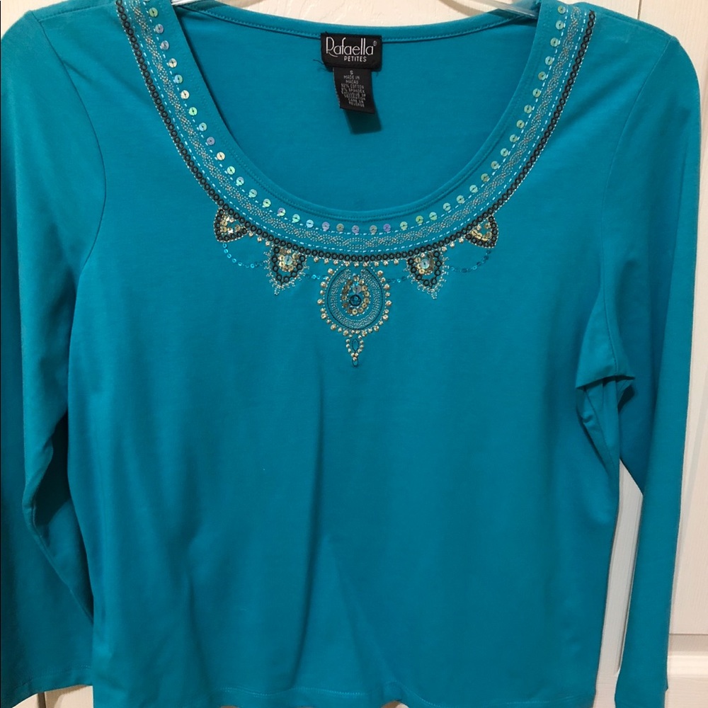 Light blue shirt with sequins from Macy’s. NWT